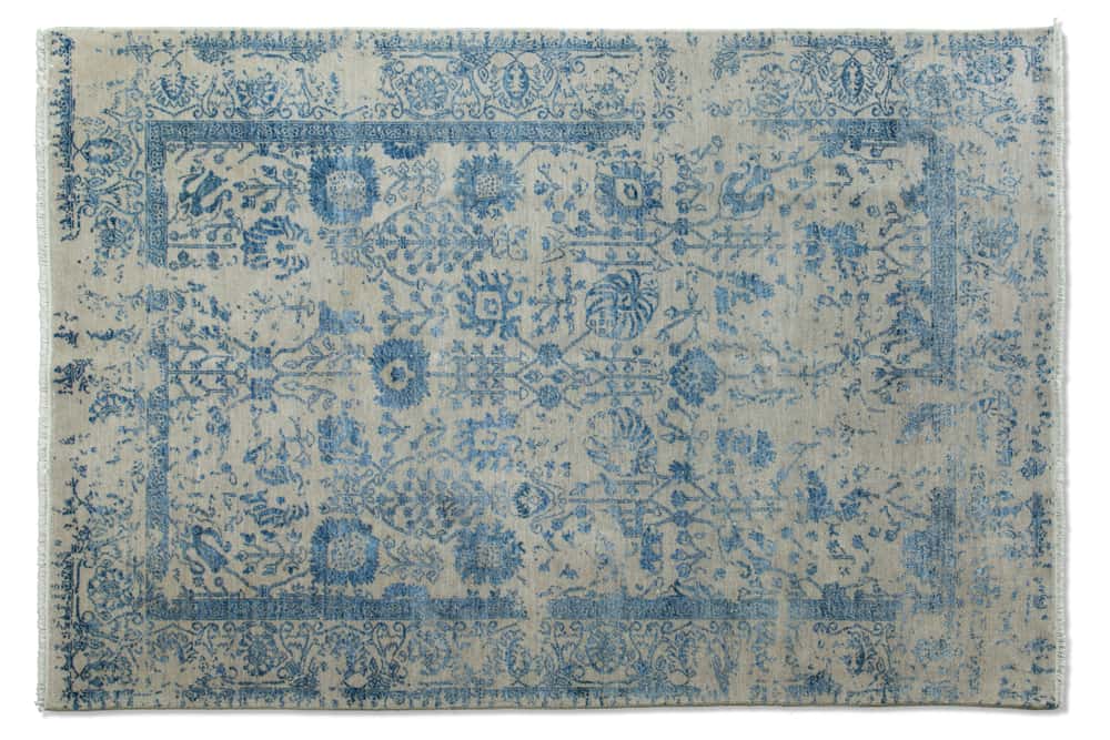 unique grey and blue vintage rug