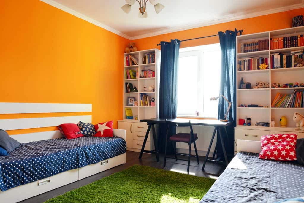orange and blue color wall combination