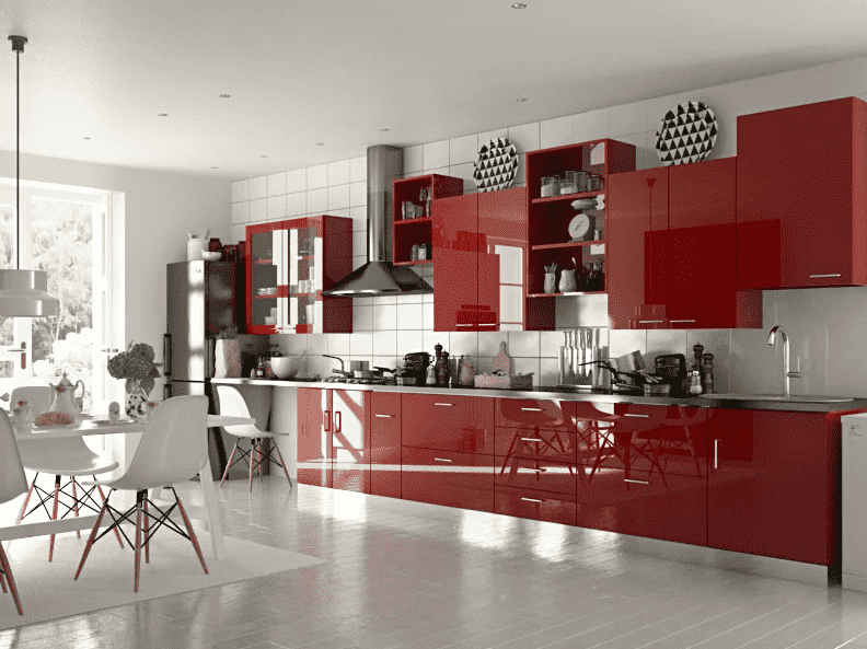 Hi glossy red kitchen cabinets