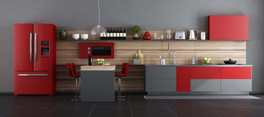 Red and wooden grain Kitchen laminate