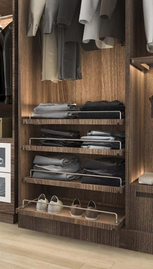 pull-out shelves in wardrobe