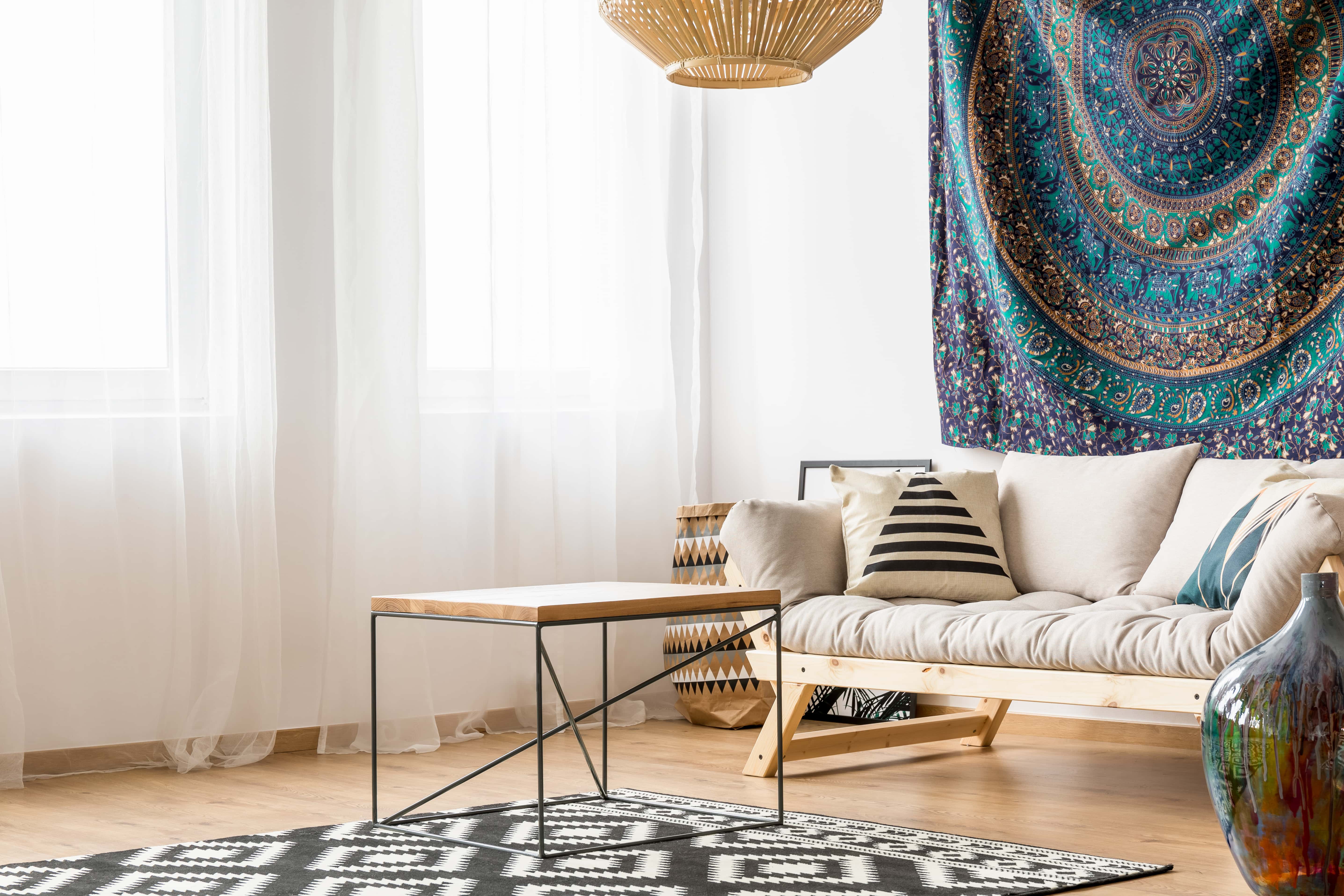 Elegant Ethnic Composition Living Room Interior Design Coffee Table Sofa  Stock Photo by ©Followtheflow 434426104