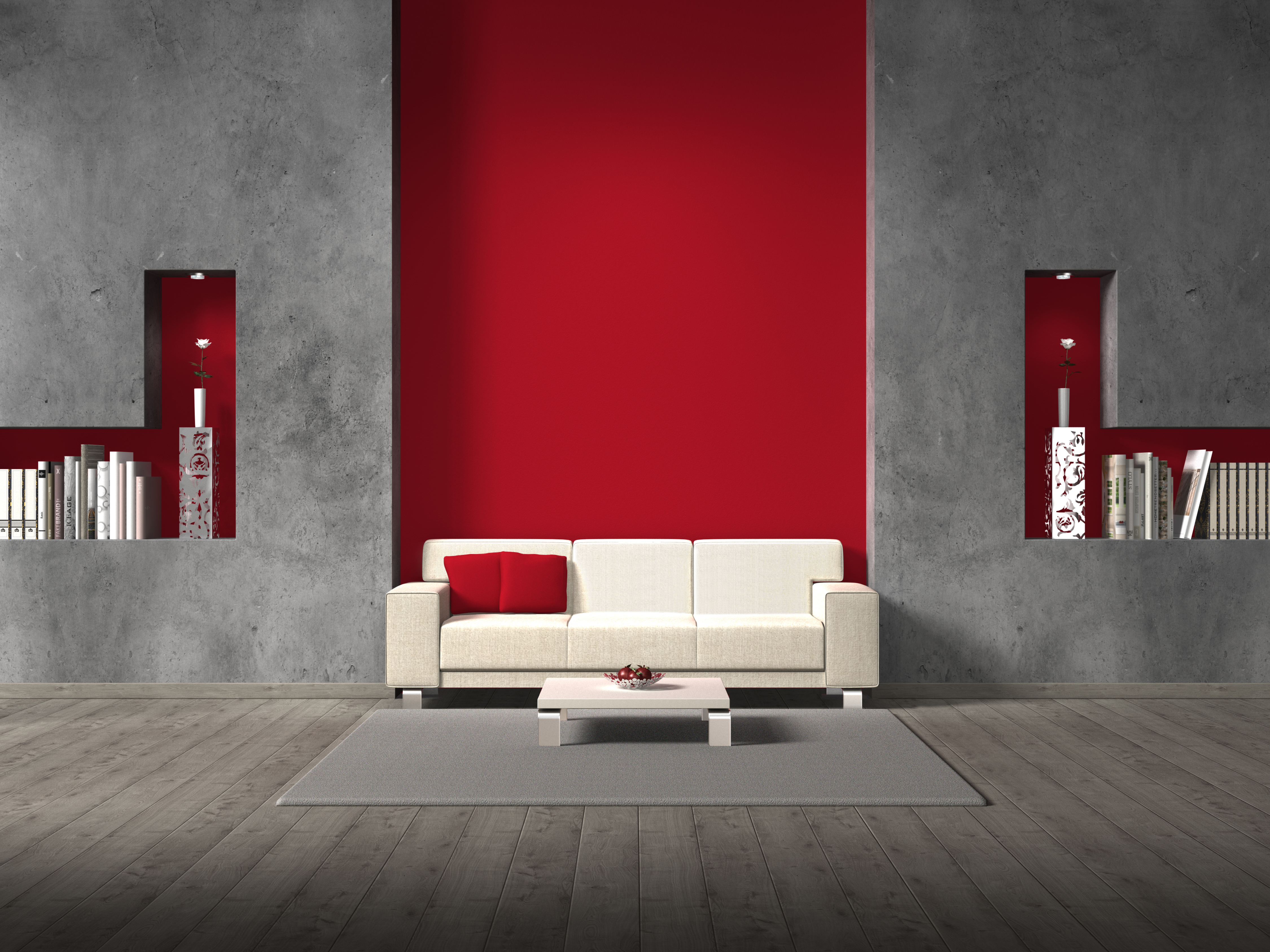 Red and Grey living room 