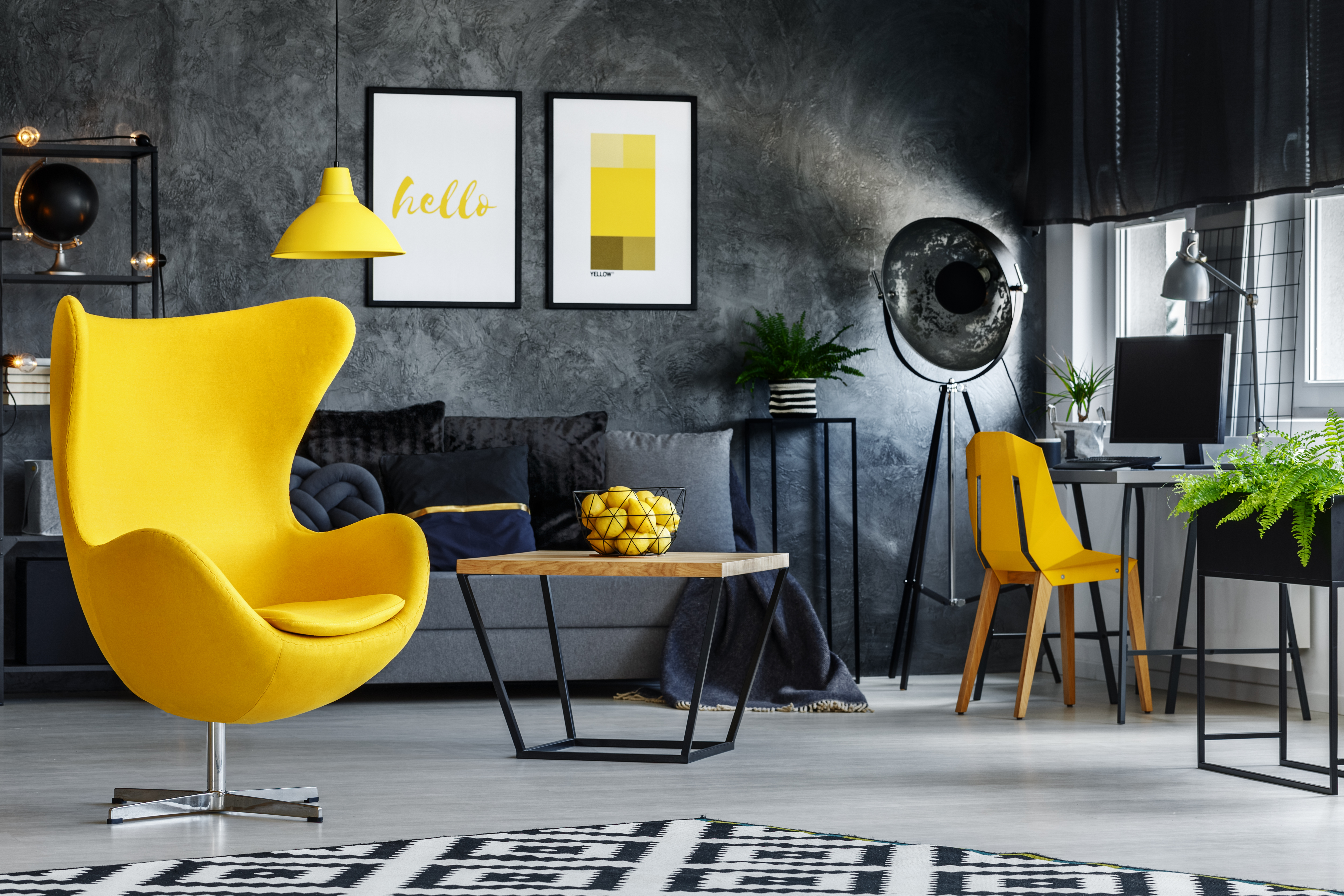 Yellow Chairs and Gray Wall