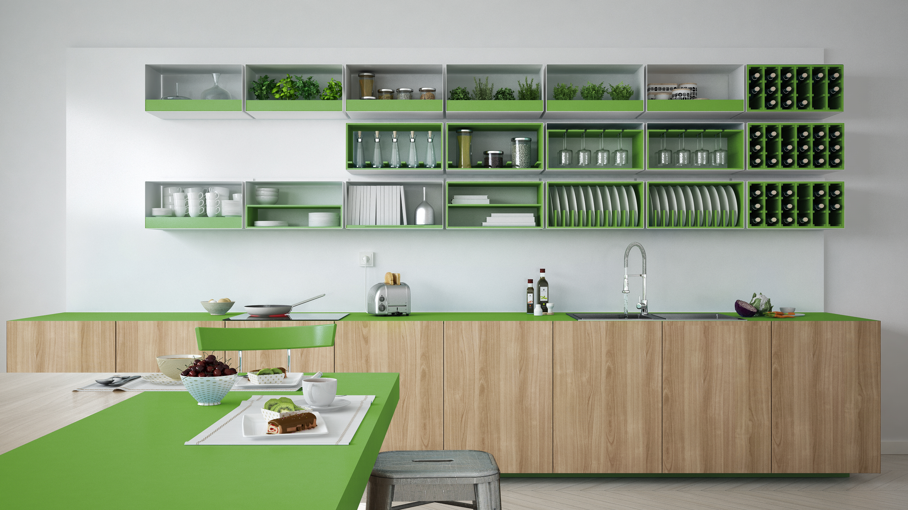 آشپزخانه چوبی و سبز