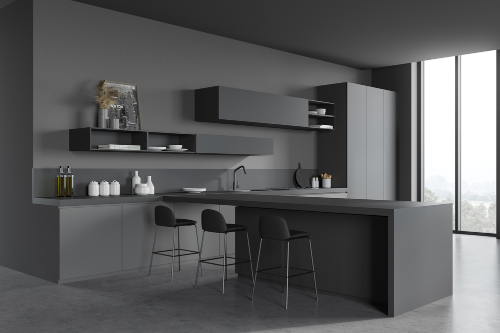 monochromatic grey kitchen