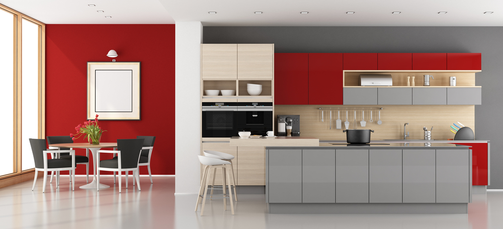 Grey and Red Kitchen 