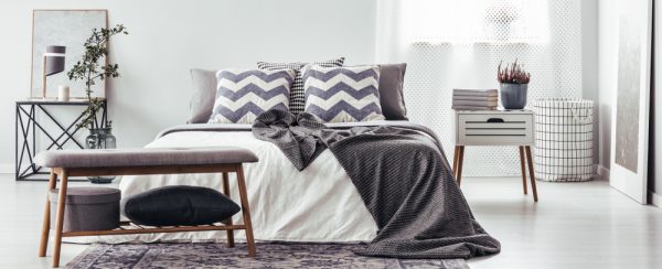 chevron print cushions in bedroom