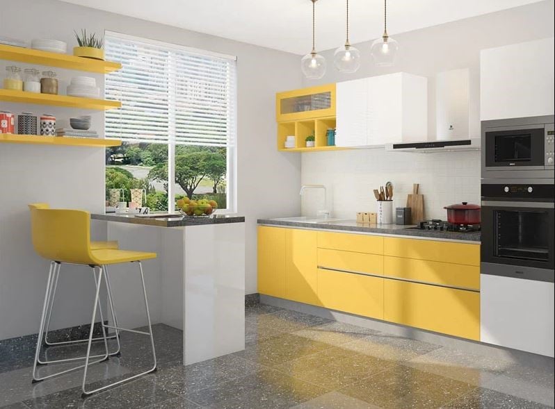 Yellow Accents in a White Kitchen