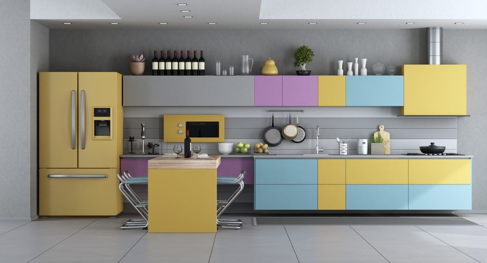 kitchen with yellow elements