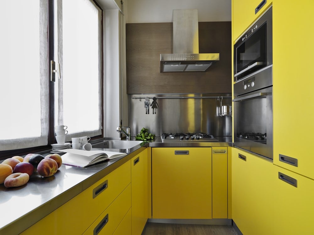 yellow and grey kitchen 