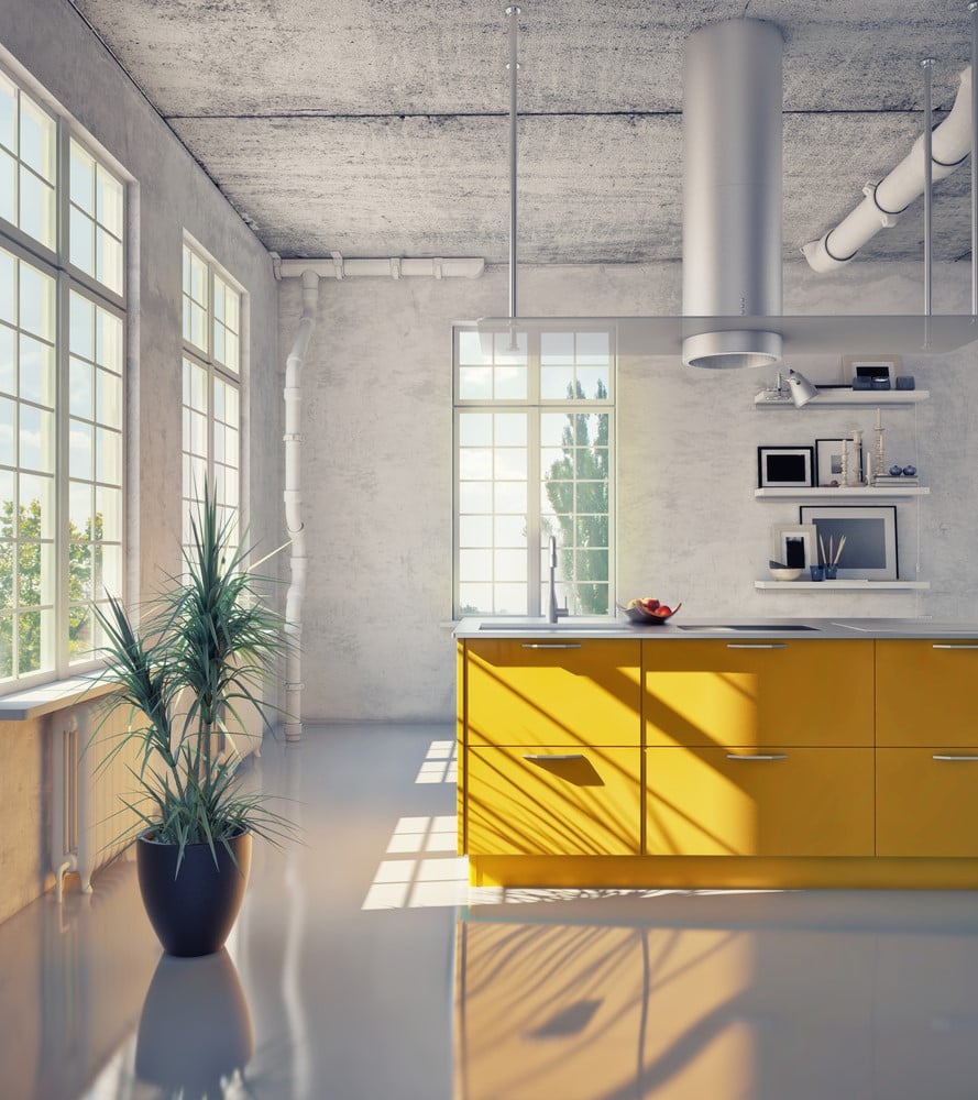yellow industrial kitchen
