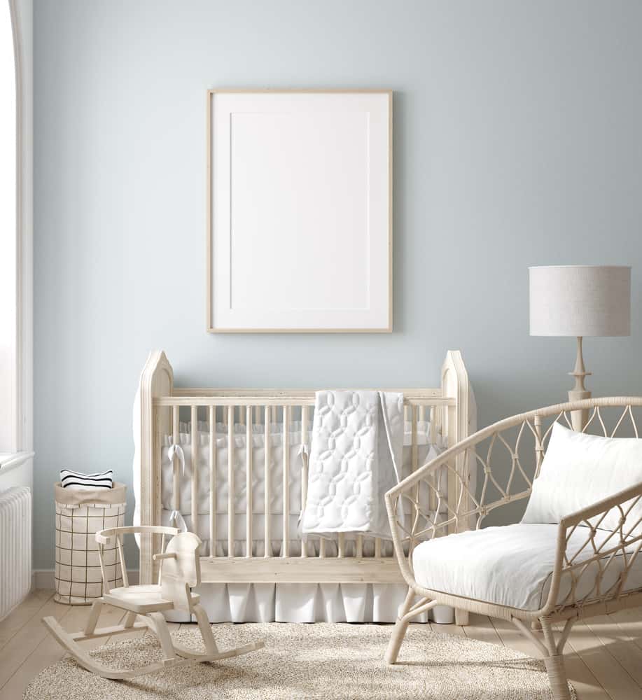 Light Blue and wooden tone nursery