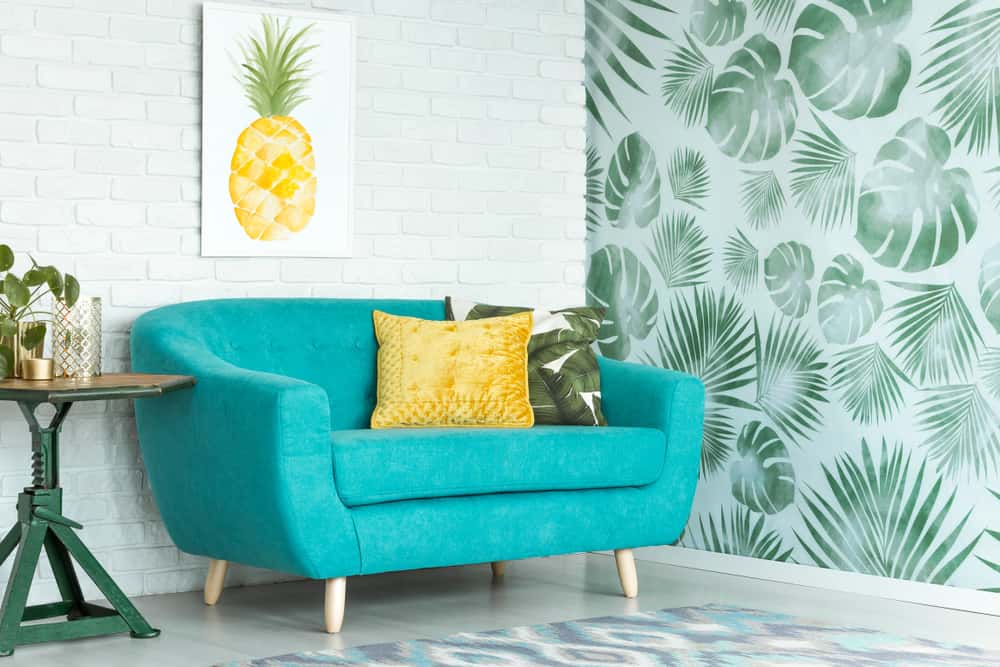 tropical vibe wallpaper for living room
