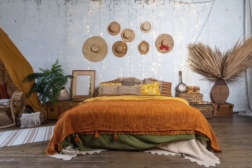 neutral and wooden bohemian colour combination