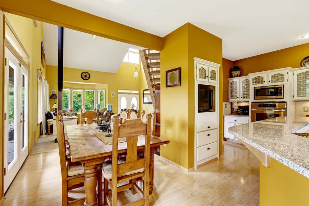 yellow colour in dining room interiors