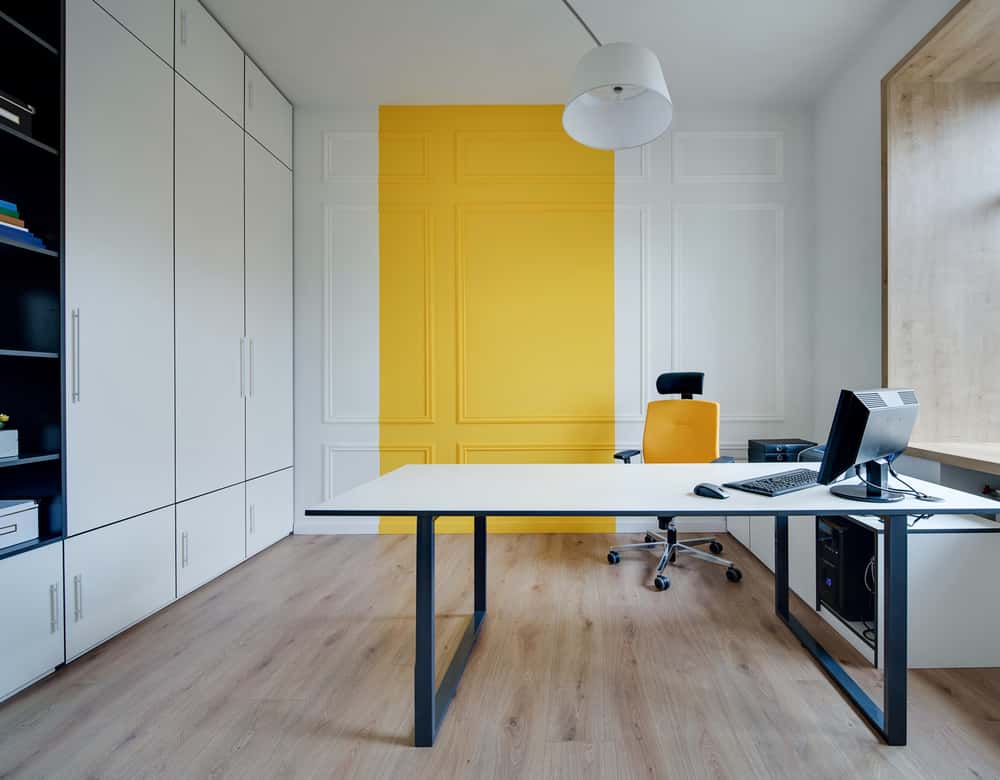 yellow and white home office interiors