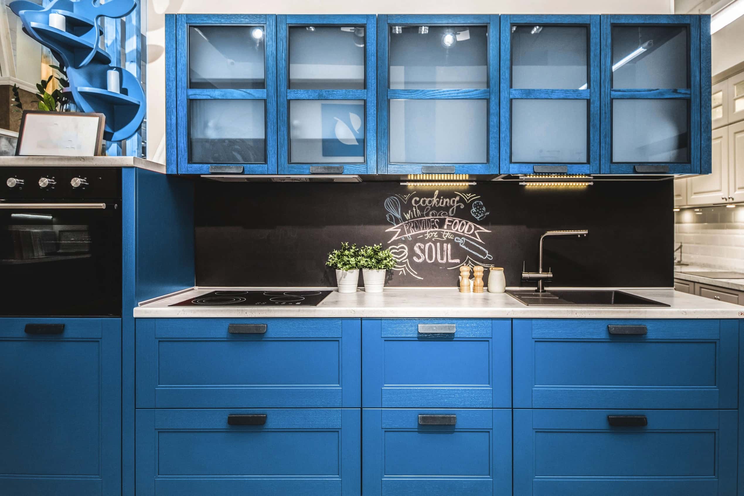 black and blue kitchen