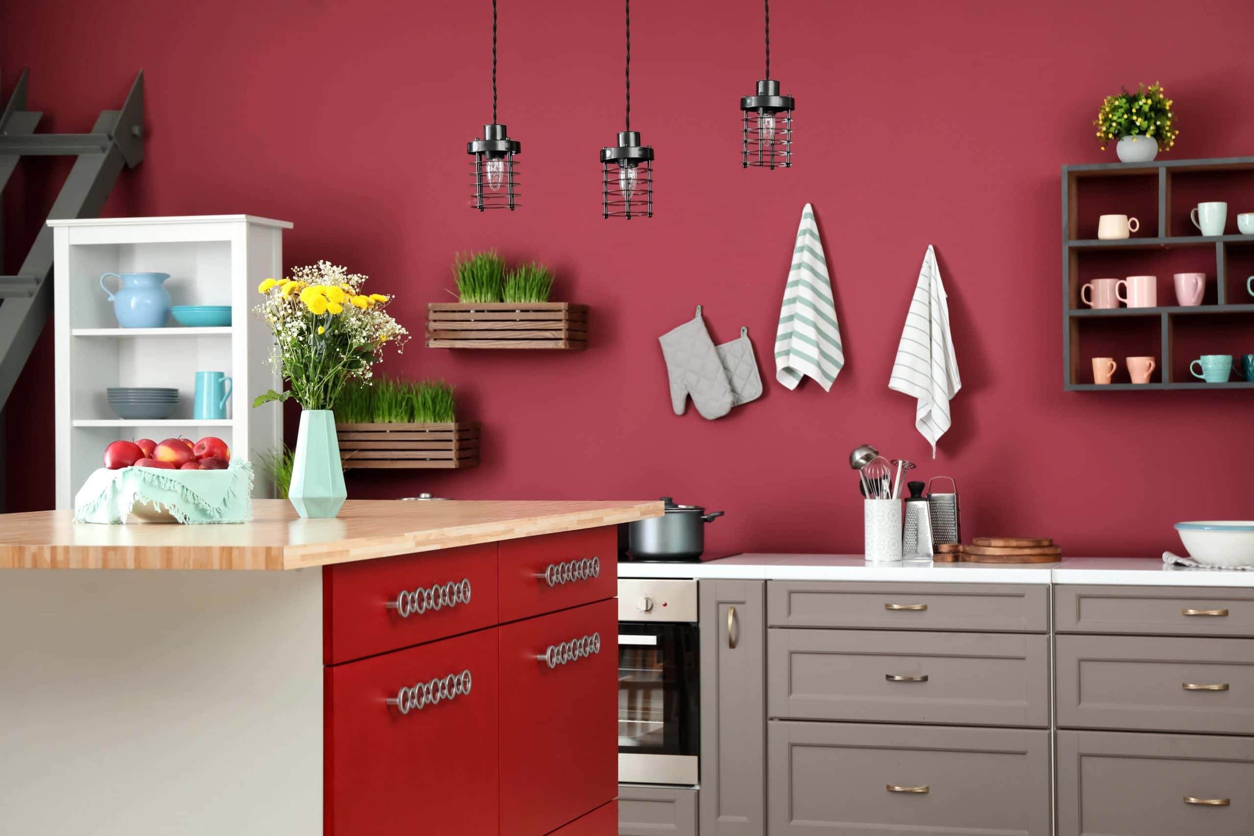 pink and red kitchen