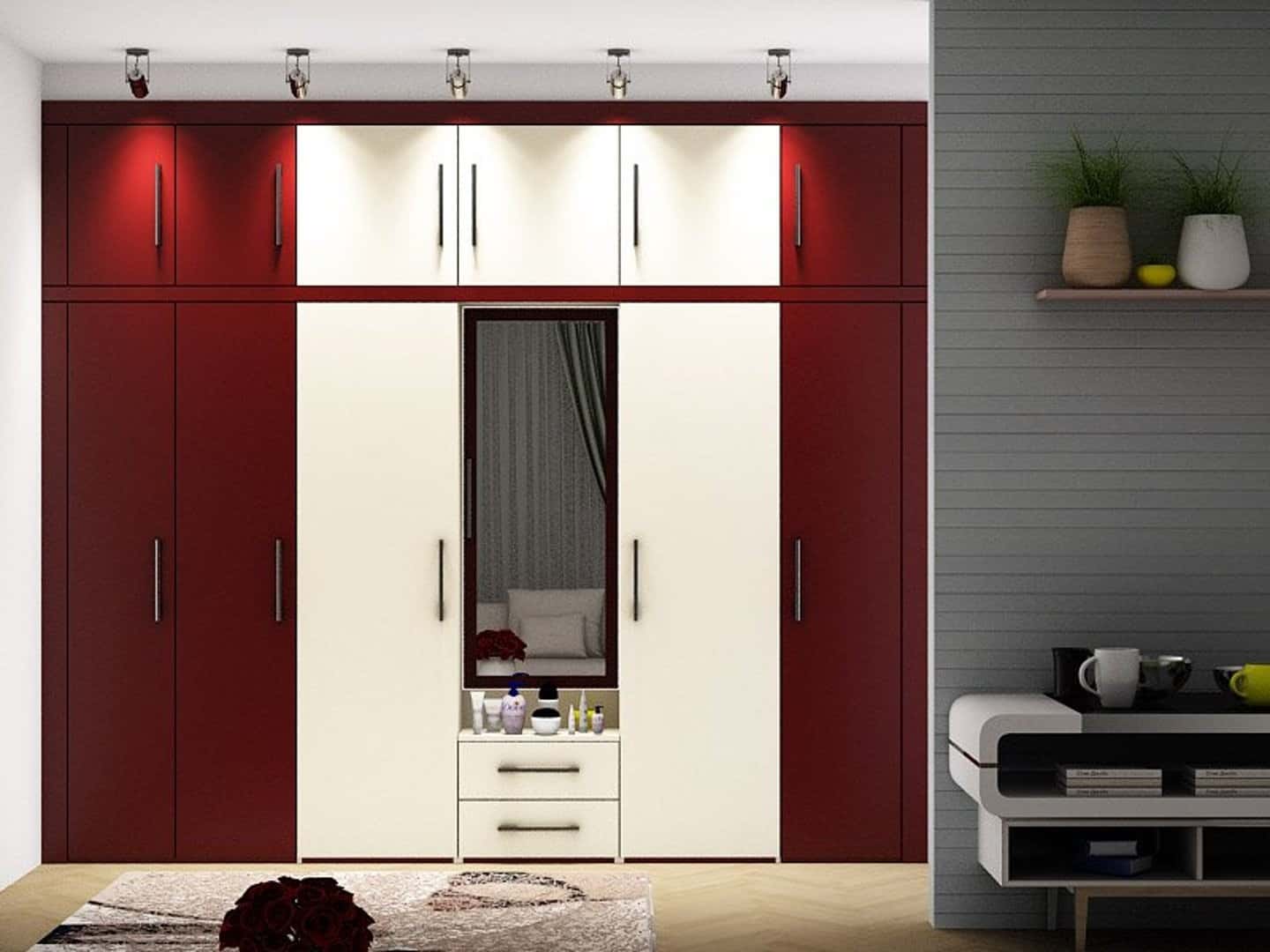 red and white wardrobe