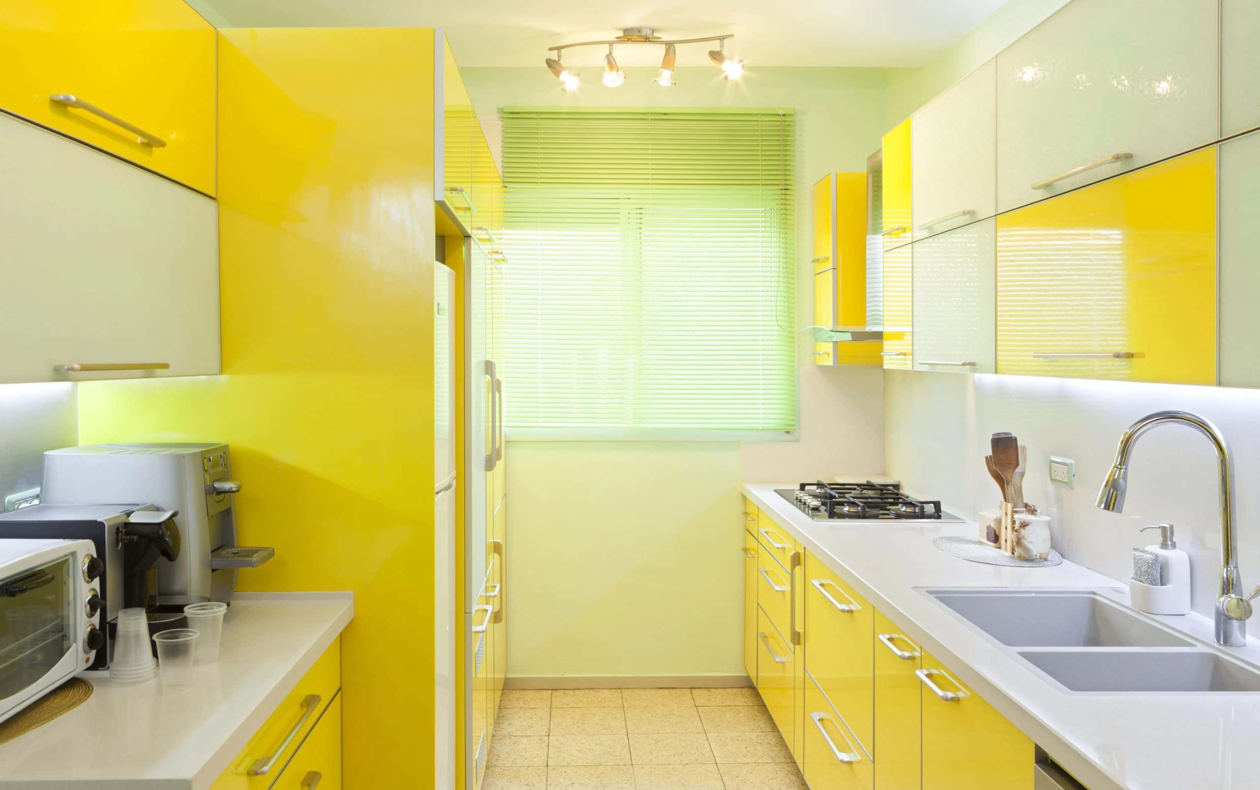 yellow and white kitchen