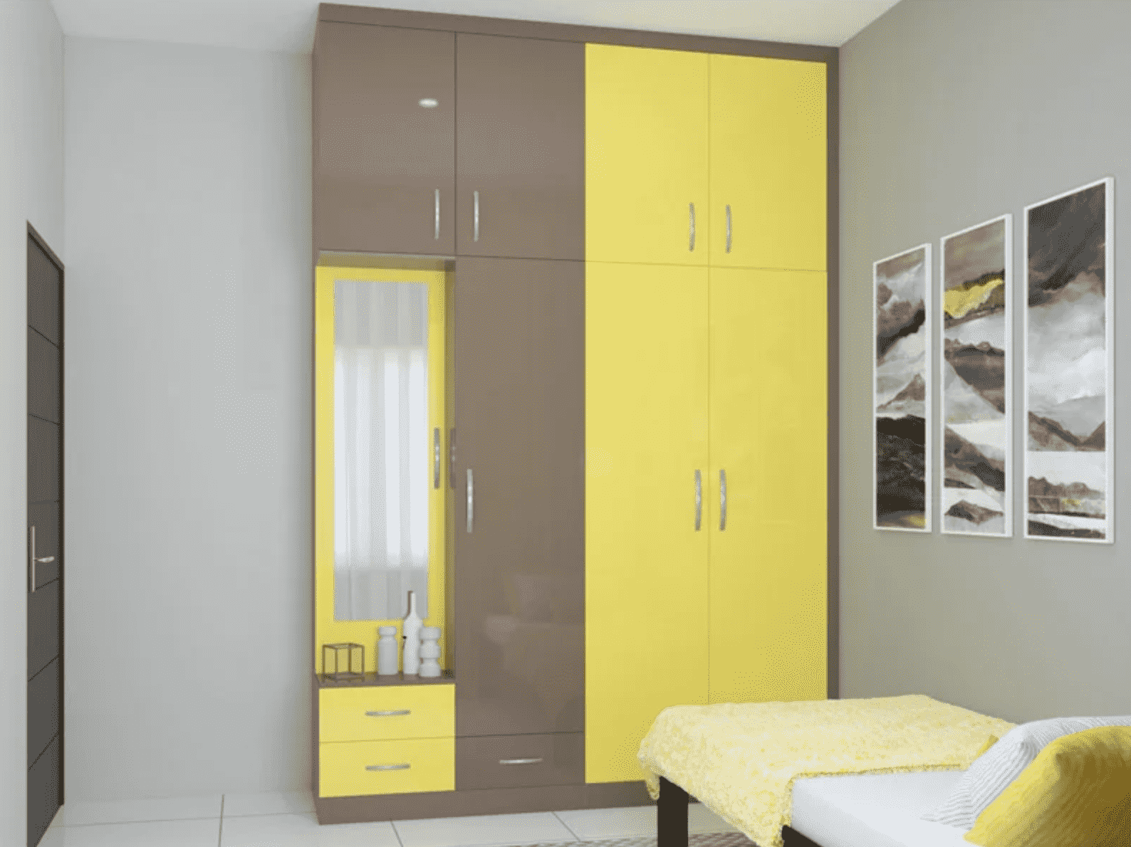 yellow and brown wardrobe