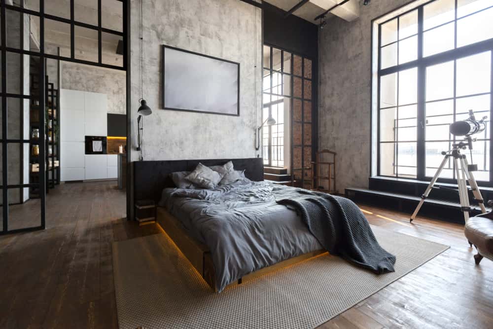 grey theme industrial bedroom