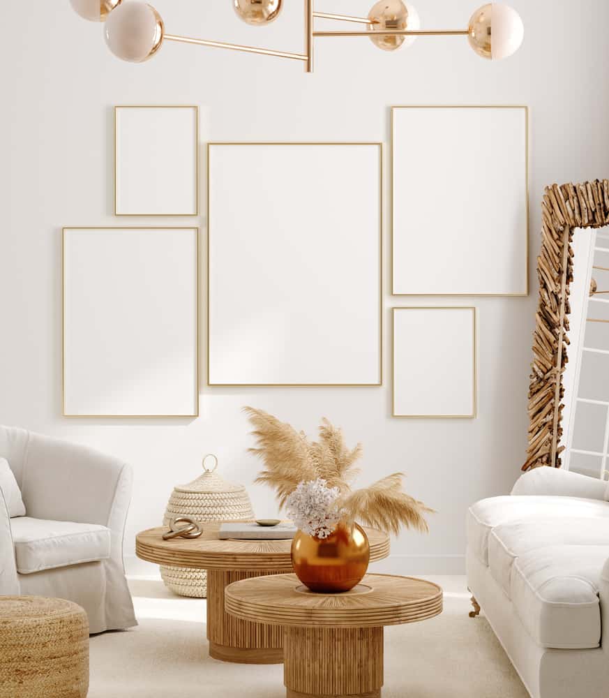 white bohemian theme living room