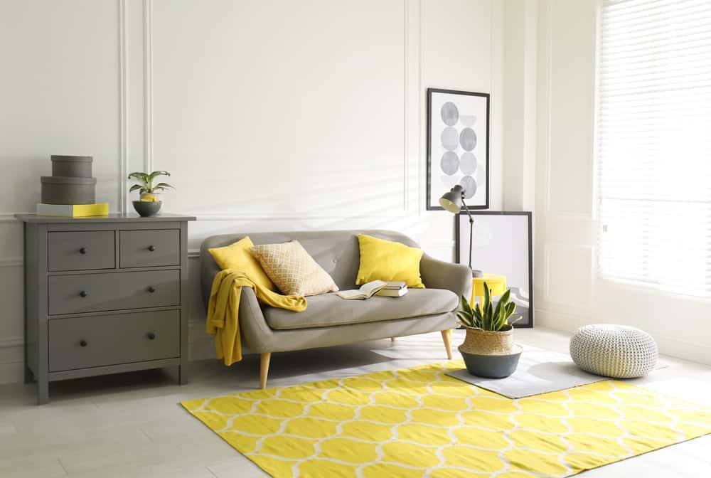 gray and yellow living room