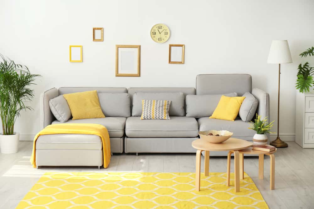 refreshing grey and yellow living room