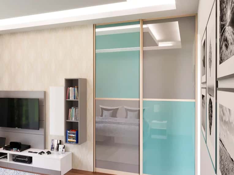 two-tone sliding glass panels wardrobe