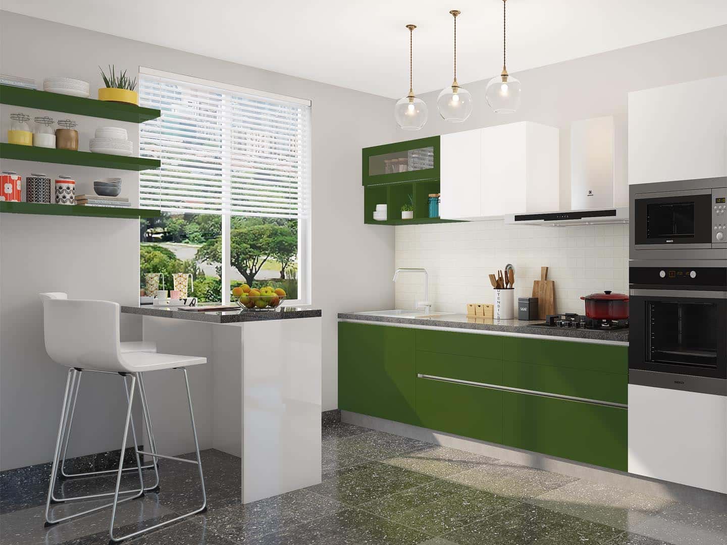 green against white kitchen laminates