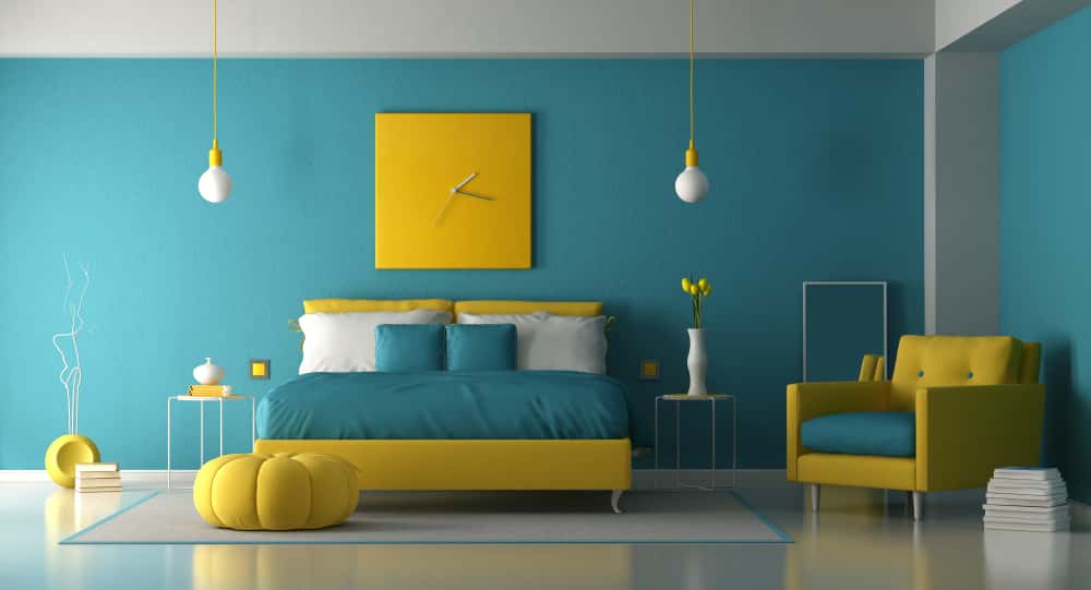 blue and yellow bedroom colour combination