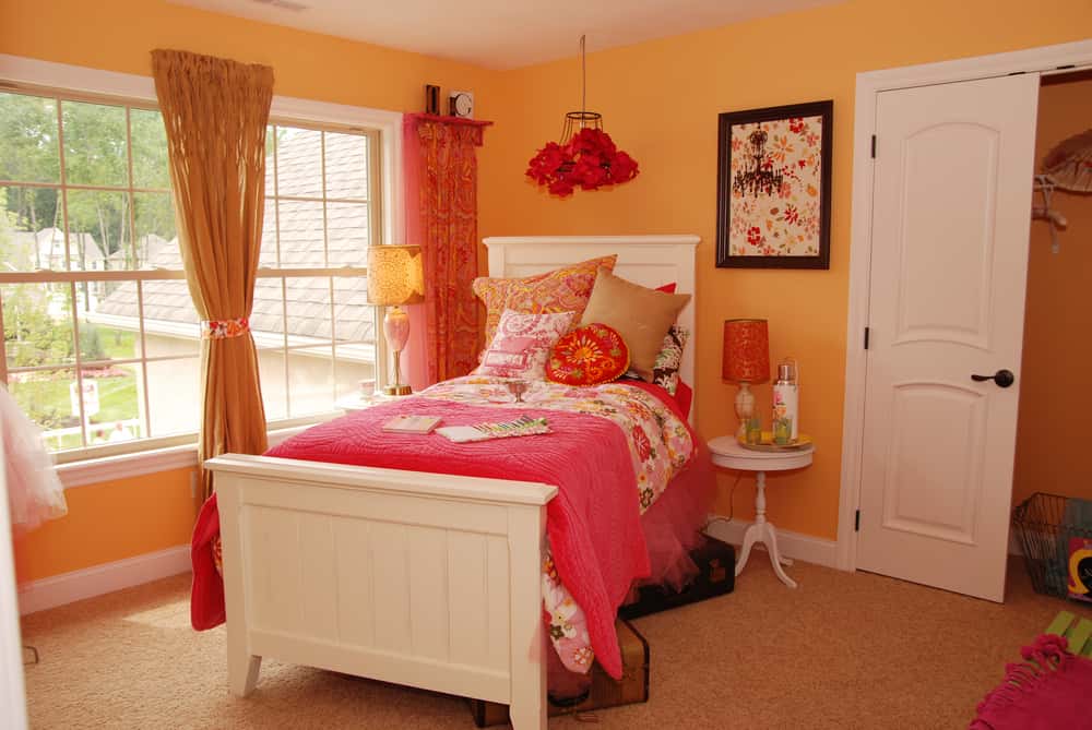 pink orange two colour combination for bedroom walls