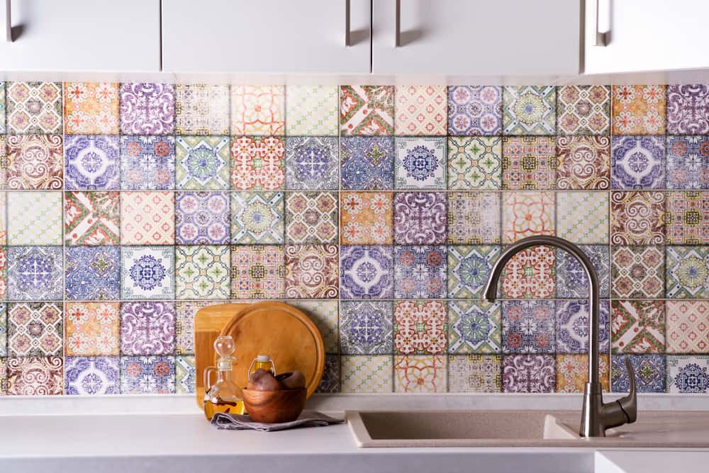 green patterned kitchen wall tiles