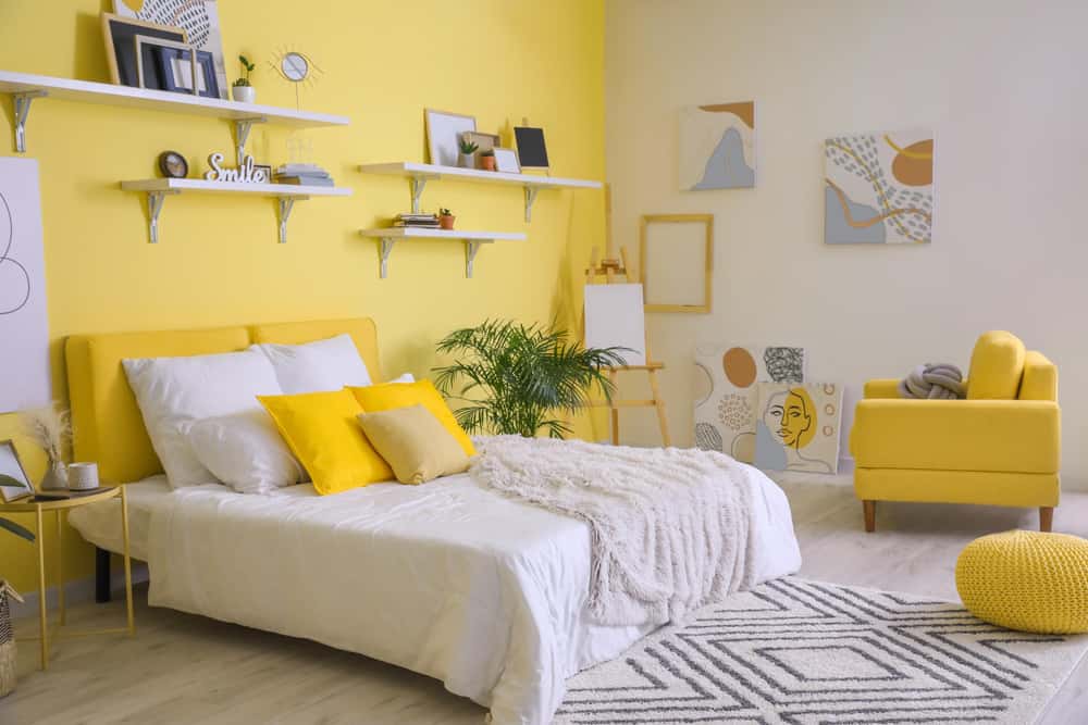 yellow bohemian bedroom