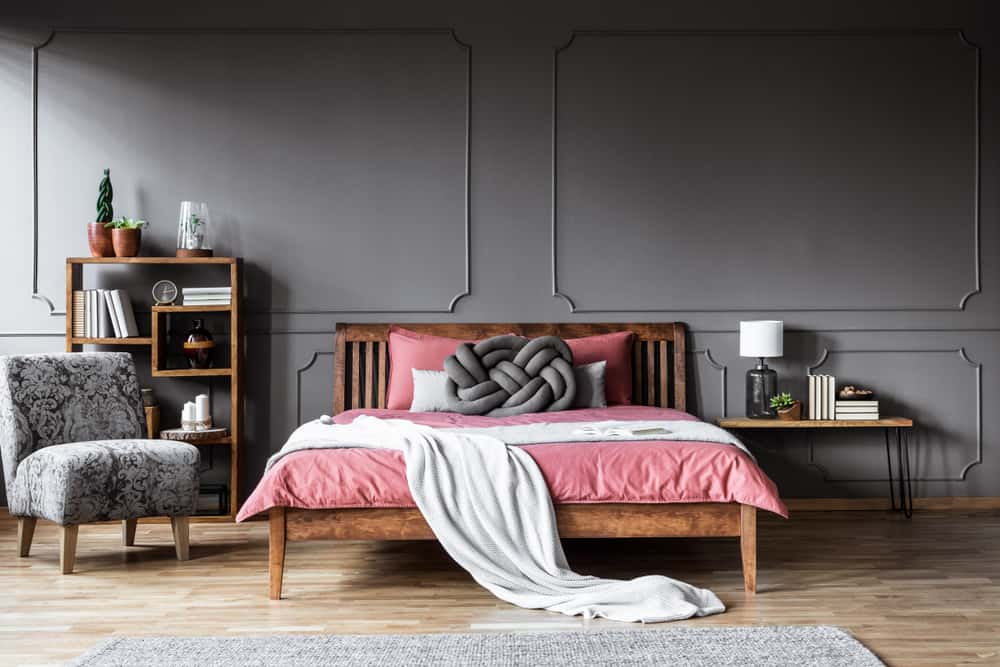 grey and pink bedroom