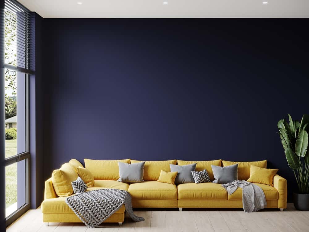 blue and yellow colour scheme for living rooms