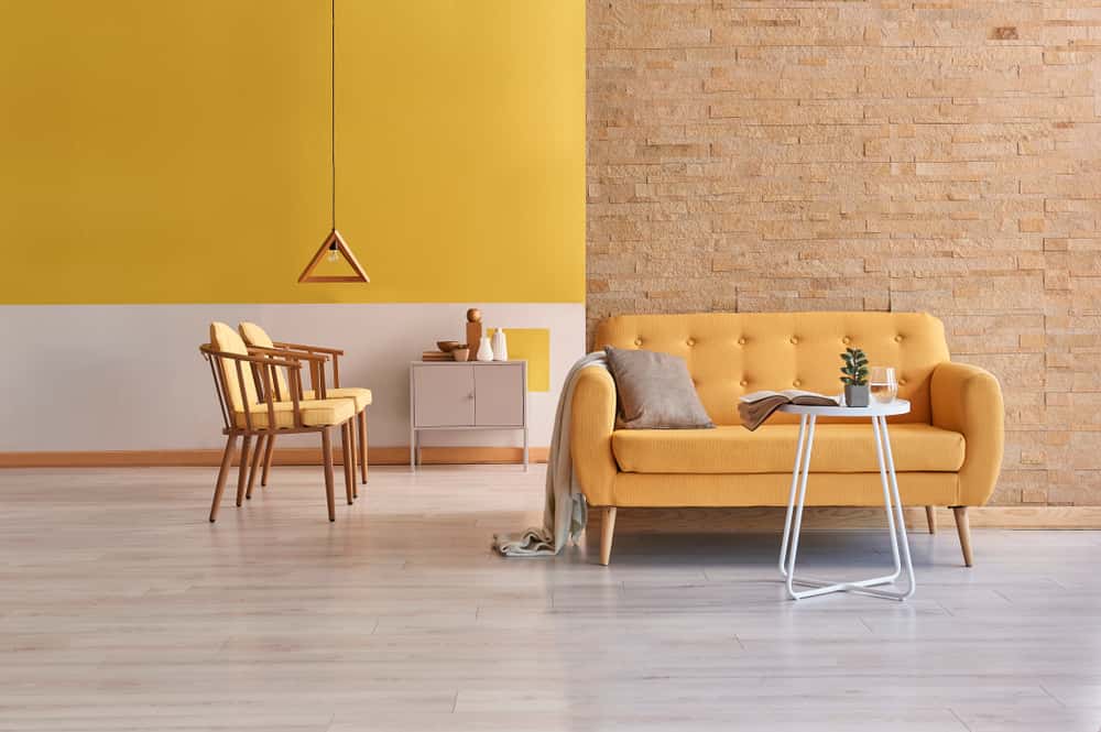 brown with lemon yellow colour combination for living room