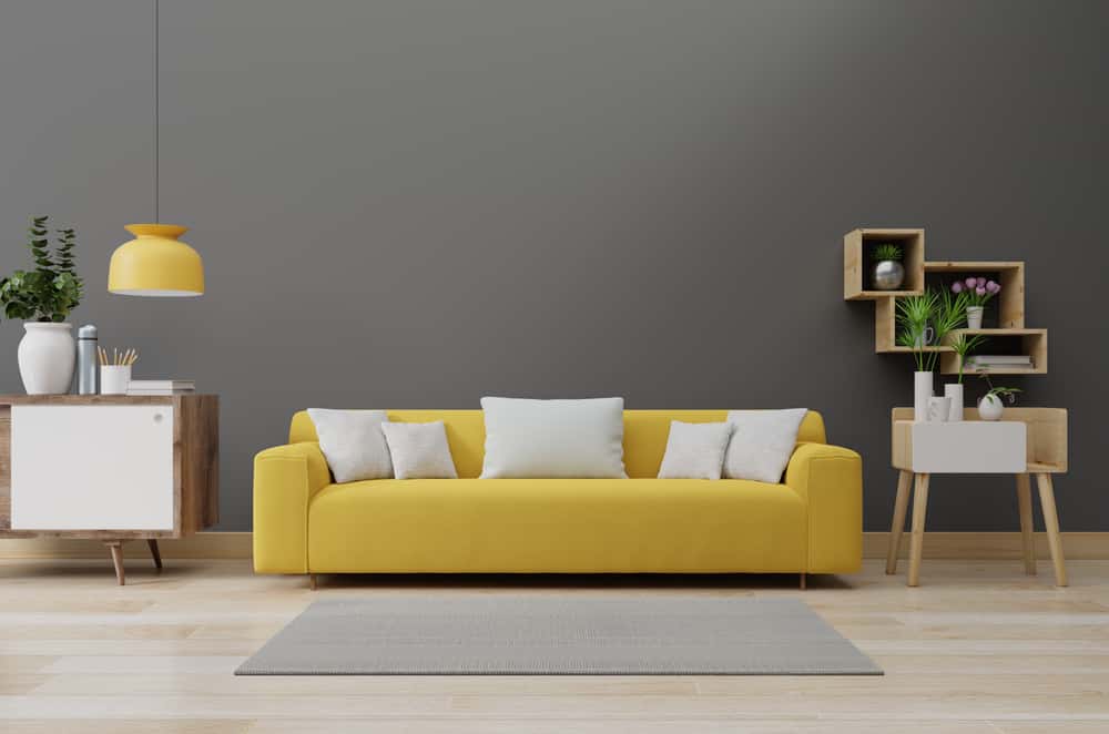 grey and yellow sofa combination