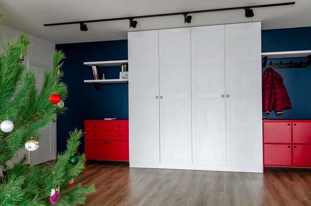 red, white and blue bedroom wardrobe design