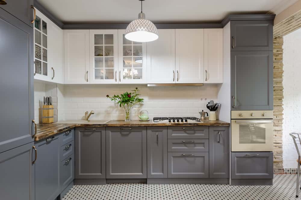 grey and white semi modular kitchen