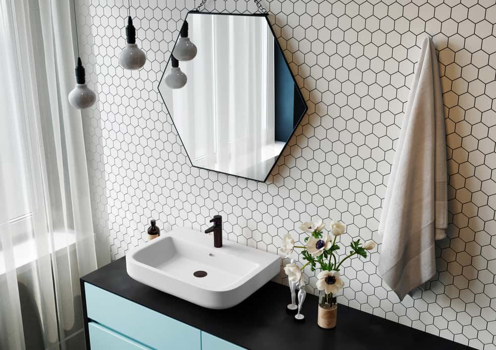 geometric shaped bathroom mirror