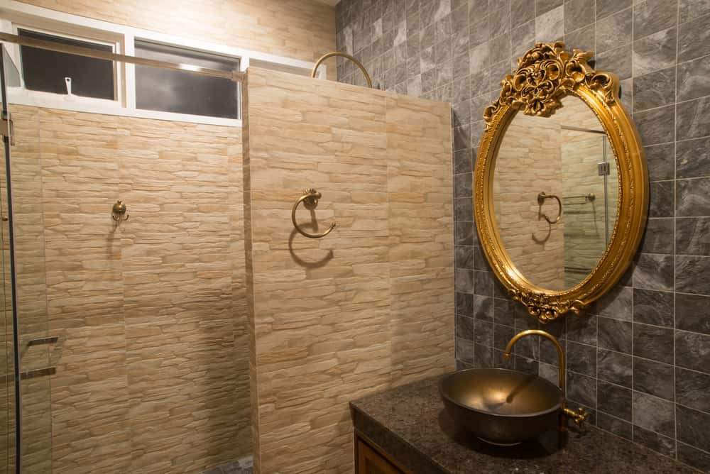 golden mirror on Bathroom