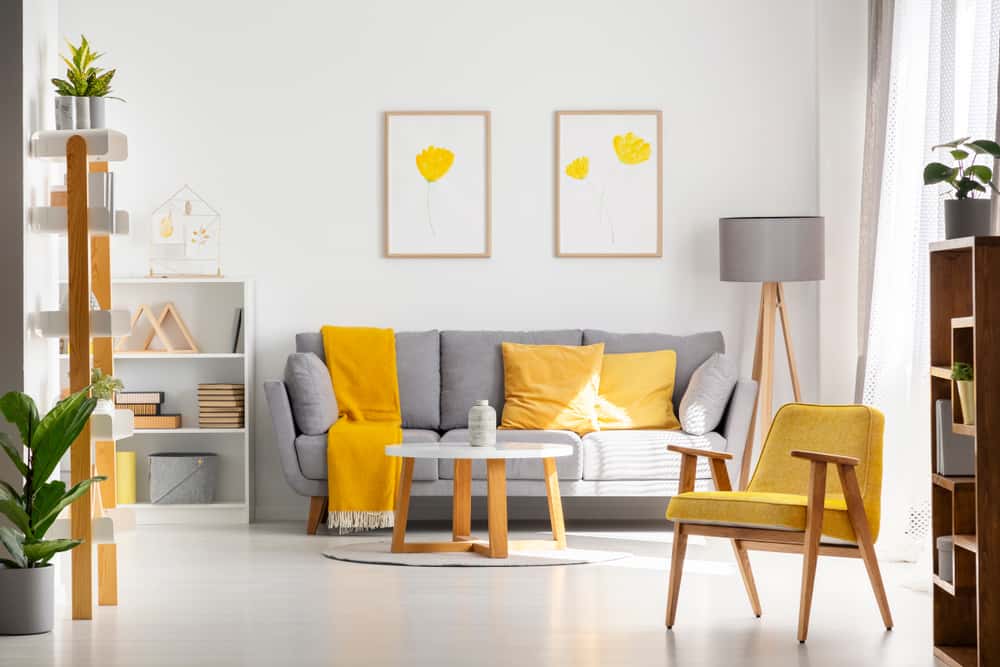 slate grey and yellow colour combination for living rooms