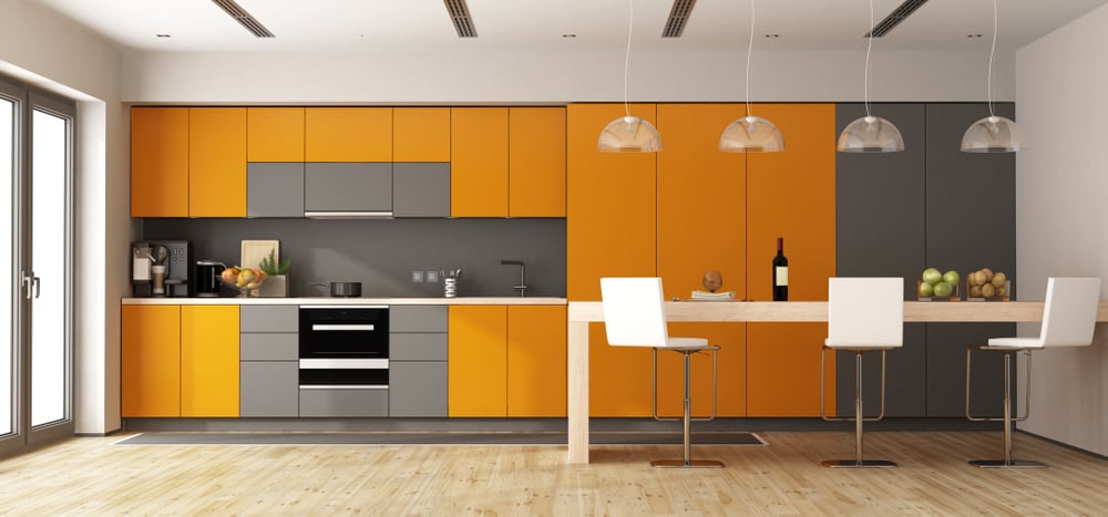 Chrome yellow and steel grey kitchen