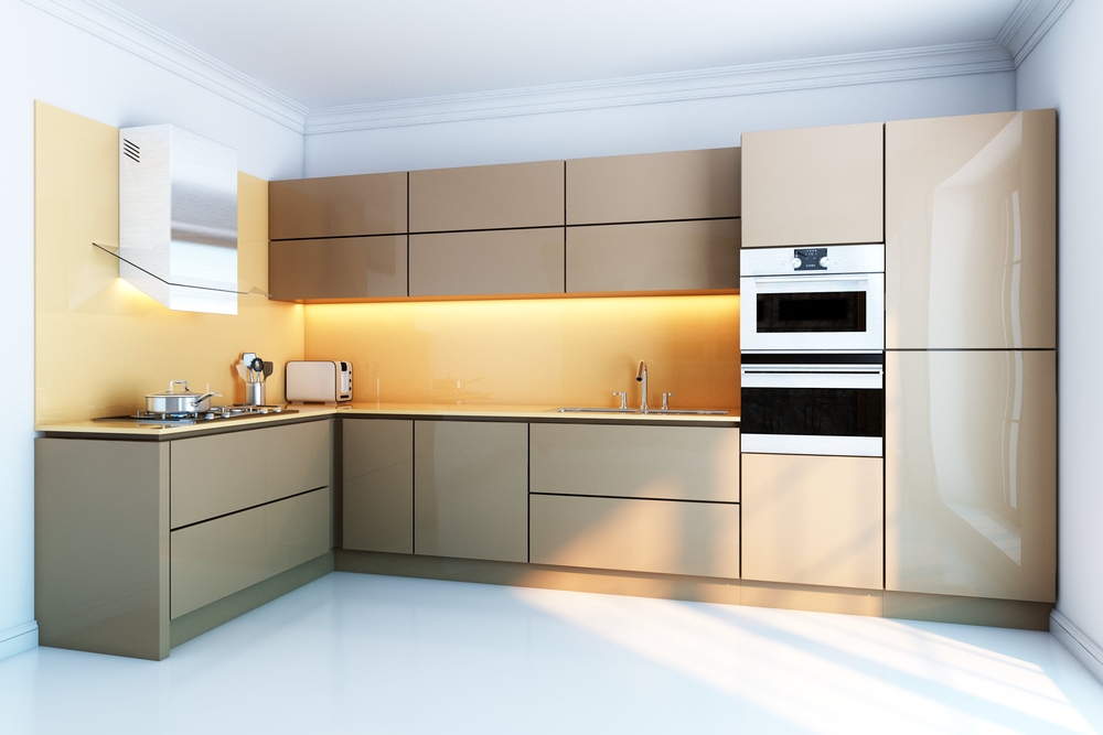 Brown lacquer glass finish cabinets