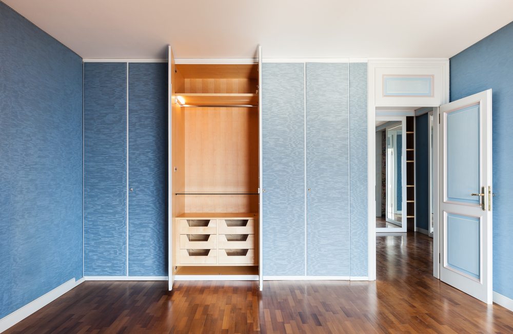 powder blue and white cabinet