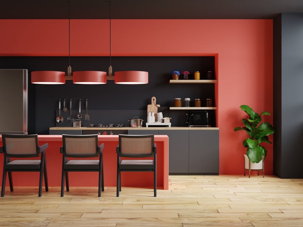 red and grey kitchen