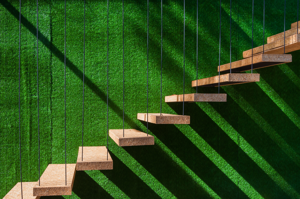 Vertical lawn by staircase
